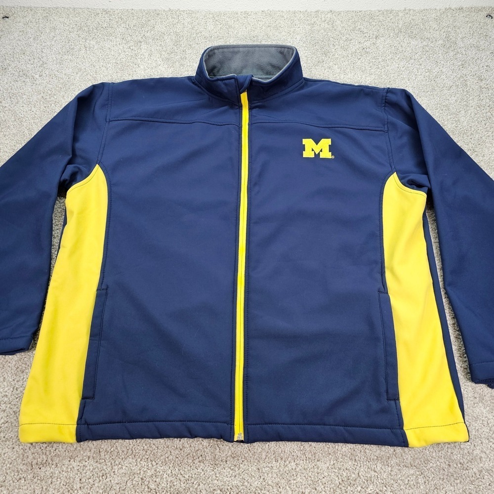 Vintage Pro Edge Michigan Wolverines Fleece Lined‎ Full Zip Jacket Mens 2XL Navy